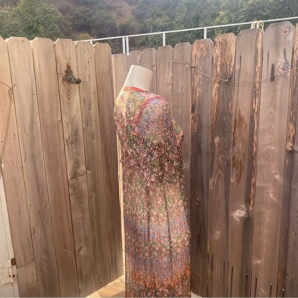 SUNDANCE Shadded Grove Floral Sheer Maxi Slip Dress Lace-up Neck Size M - Picture 7 of 12